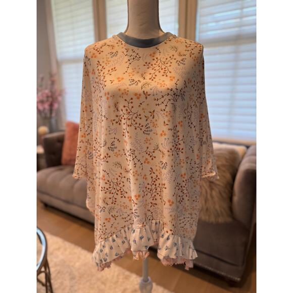 NWT Handmade/Upcycled Poncho Jersey Knit Floral One Size - 1-2 DAY QUICK SHIP - Picture 2 of 5